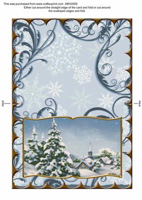 Christmas Blue Village Scallop Edge Book Card