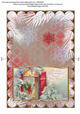 Christmas Snow Door Scallop Edge Book Card
