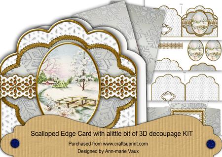 Pretty Snow Scene Silver Scallop 3D Step by Step Card Kit