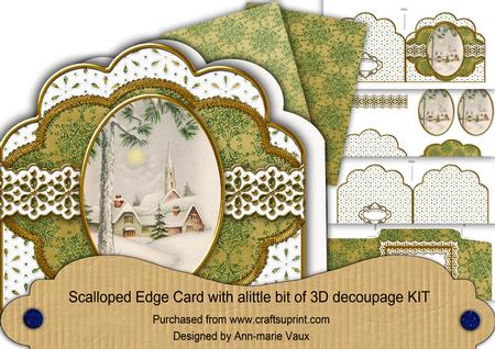 Winter Pub Gold Scallop 3D Step by Step Card Kit