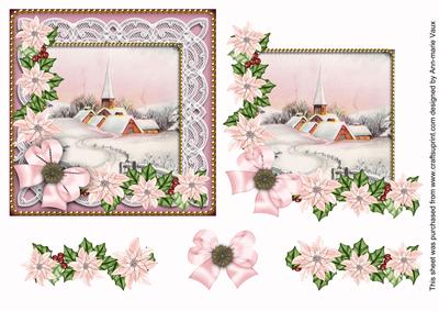 Pink Snow Church Poinsettias Step by Step Decoupage Sheet