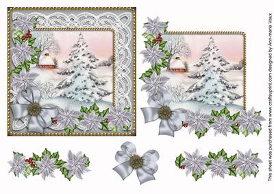 Silver Snow Tree Poinsettia Step by Step Decoupage Sheet