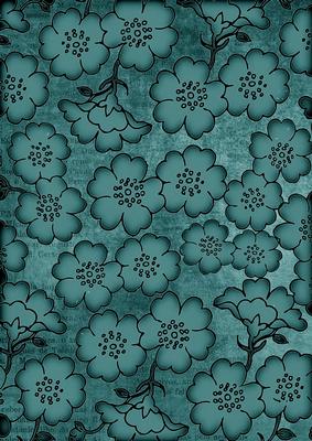 Dusky Teal All Over Floral Blossom A4 Backing Paper