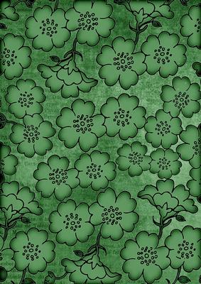 Mid Green All Over Floral Blossom A4 Backing Paper