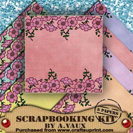 Pink Floral Edger Pastels 8 Scrapbooking Papers Kit