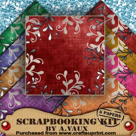 Silver Swirl Edge Vintage Tea 8 Scrapbooking Papers Kit