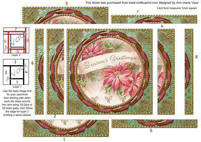 Poinsettia Seasons Greetings 5inch Spiral Edge Stacker