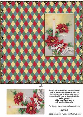 Christmas Poinsettia and Candle Scallop Edge Dl Card
