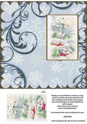 Christmas Winter Village Scallop Edge Dl Card