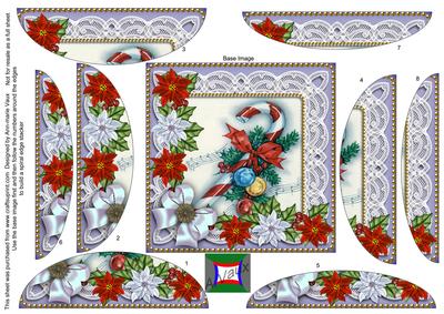 Christmas Candycane Poinsettia 5in Spiral Round Stacker