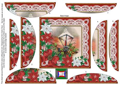 Christmas Lantern Red Poinsettia 5in Spiral Round Stacker