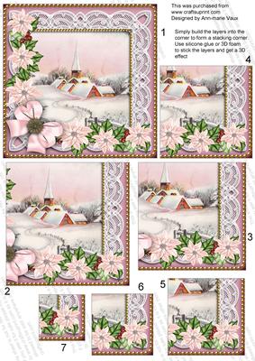 Pink Snow Church Poinsettia 5in One Corner Stacker