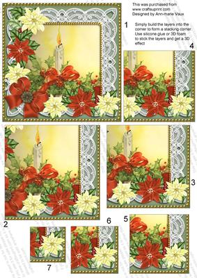 Candle Red Poinsettia 5in One Corner Stacker