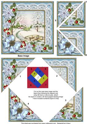 Pretty Scene Blue Poinsettia 5in Triangle Spiral Stacker