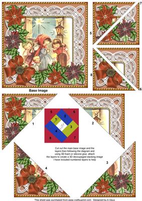 Nativity Scene Poinsettia 5in Triangle Spiral Stacker