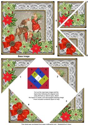 Feeding Reindeer Red Poinsettia 5in Triangle Spiral Stacker