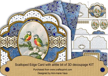 Blue Tits Snowflake Scallop Step by Step Card Kit