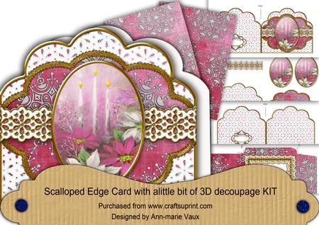 Pink Poinsettia Candle Scallop Step by Step Card Kit