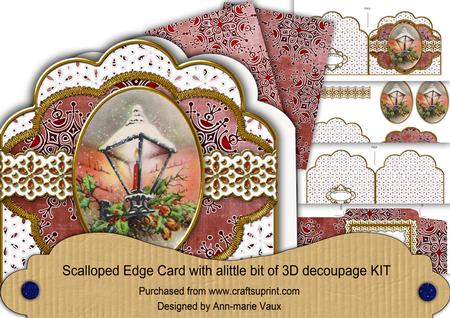 Christmas Lantern 2 Red Scallop Step by Step Card Kit