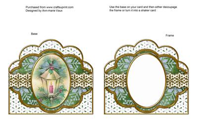 Christmas Lantern 1 Green Anglaise Scallop Card Shaker Frame