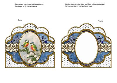 Blue Tits Snowflake Anglaise Scallop Card Shaker Frame