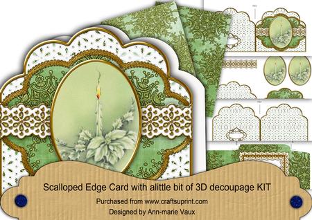 Green Poinsettia Candle Scallop Step by Step Card Kit
