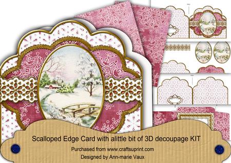 Pretty Snow Scene Pink Scallop Step by Step Card Kit
