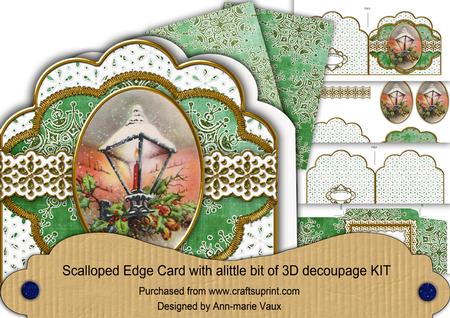 Christmas Lantern 2 Green Scallop Step by Step Card Kit