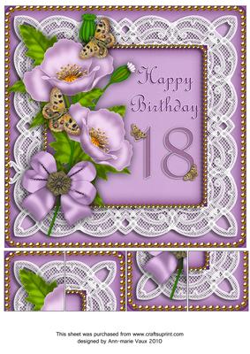 Lilac Poppy Butterfly 18th Birthday 8in Picture Topper