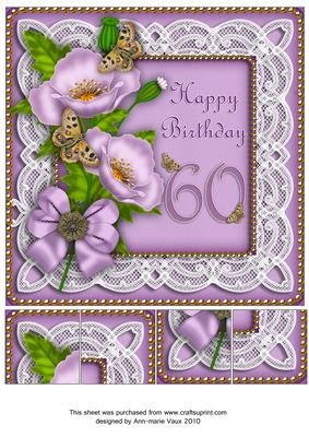 Lilac Poppy Butterfly 60th Birthday 8in Picture Topper