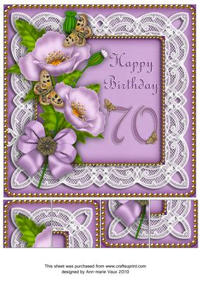 Lilac Poppy Butterfly 70th Birthday 8in Picture Topper