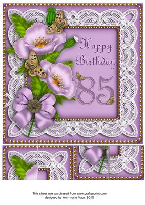 Lilac Poppy Butterfly 85th Birthday 8in Picture Topper