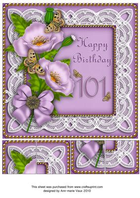 Lilac Poppy Butterfly 101th Birthday 8in Picture Topper