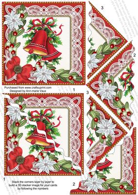Christmas Bells Poinsettia 5in Scallop Triangle Stacker