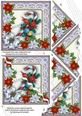 Candy Cane Poinsettia 5in Scallop Triangle Stacker