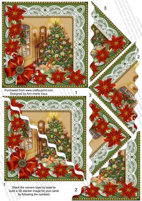 Christmas Tree Red Poinsettia 5in Scallop Triangle Stacker