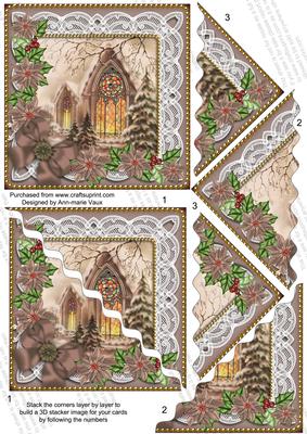 Church Window Poinsettia 5in Scallop Triangle Stacker