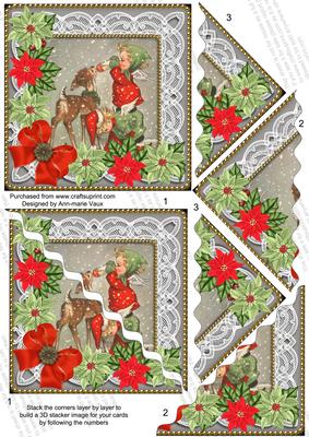 Feeding Reindeers Poinsettia 5in Scallop Triangle Stacker