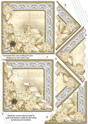 Cream Village Church Poinsettia 5in Scallop Triangle Stacker