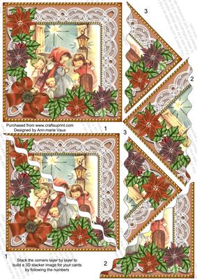 Nativity Scene Poinsettia 5in Scallop Triangle Stacker