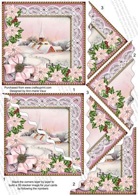 Pink Snow Church Poinsettia 5in Scallop Triangle Stacker