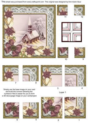 Church Lights on Plum Poinsettias 5in Quad Corner Stacker