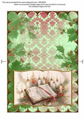 Christmas Bible and Holly Scallop Edge Book Card