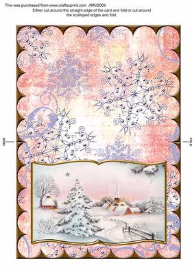Christmas Snow Tree Scallop Edge Book Card