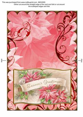 Christmas Poinsettia Greetings Scallop Edge Book Card