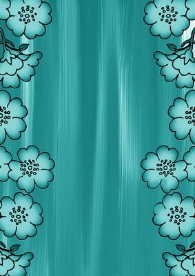 Teal Painted Blossom Edge A4 Backing Paper