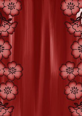 Dark Red Painted Blossom Edge A4 Backing Paper