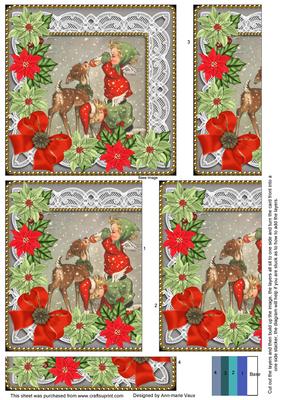Feeding Reindeer Poinsettia 5in One Side Stacker