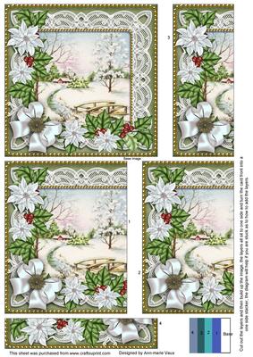 Pretty Snow Scene Green Poinsettia 5in One Side Stacker