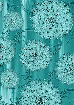 Teal Painted Big Floral A4 Backing Paper